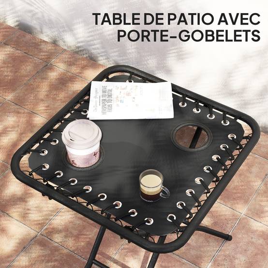 Lot de 2 chaise longue pliable et inclinable avec table d'appoint, porte-gobelets et appuie-têtes, charge 120 kg, noir - Image 7