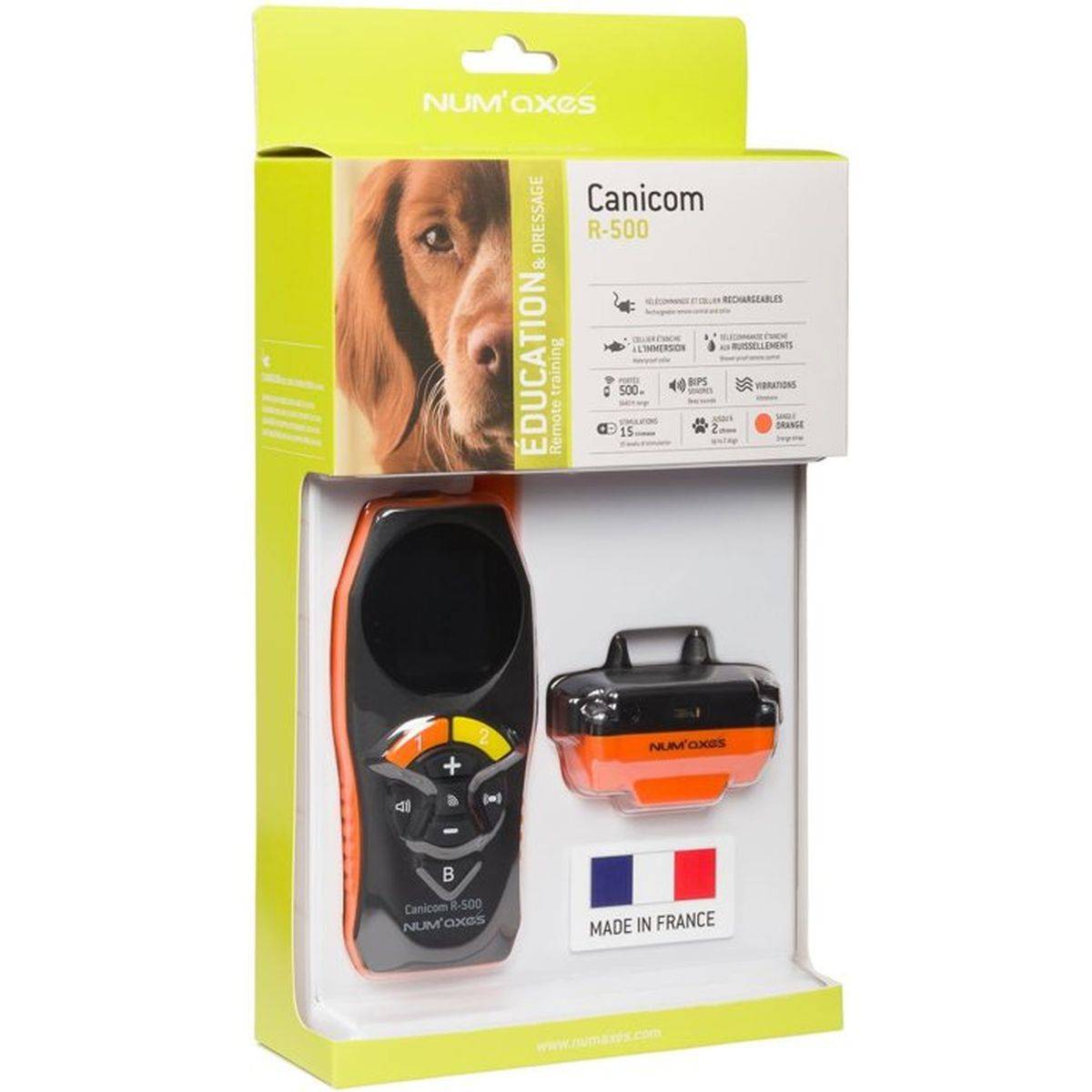 Collier de dressage rechargeable Canicom R-500, portée environ 500 m, ensemble 1 à 2 colliers, orange - NUM'AXES - Image 1