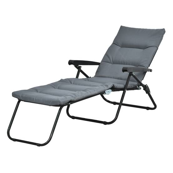 Transat bain de soleil pliable acier terrasse jardin 6 positions matelas inclus gris - ComfortXL Outdoor Living - Image 1