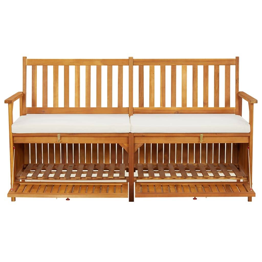 Banc Coffre de Rangement Bois Acacia Massif avec Coussin pour Patio Marron 148cm – ComfortXL Outdoor Living - Image 3