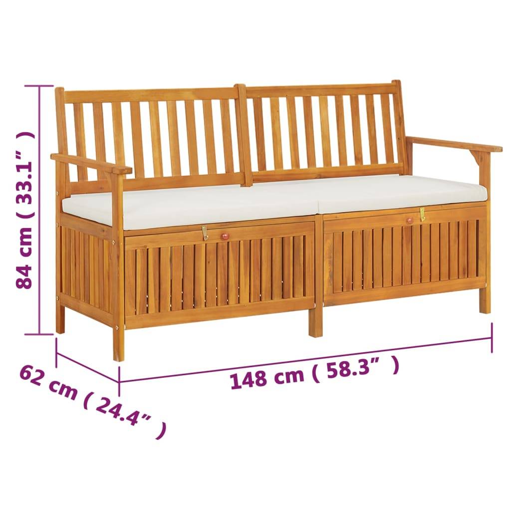 Banc Coffre de Rangement Bois Acacia Massif avec Coussin pour Patio Marron 148cm – ComfortXL Outdoor Living - Image 9