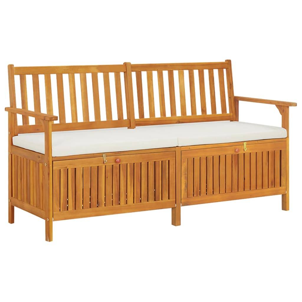 Banc Coffre de Rangement Bois Acacia Massif avec Coussin pour Patio Marron 148cm – ComfortXL Outdoor Living - Image 1
