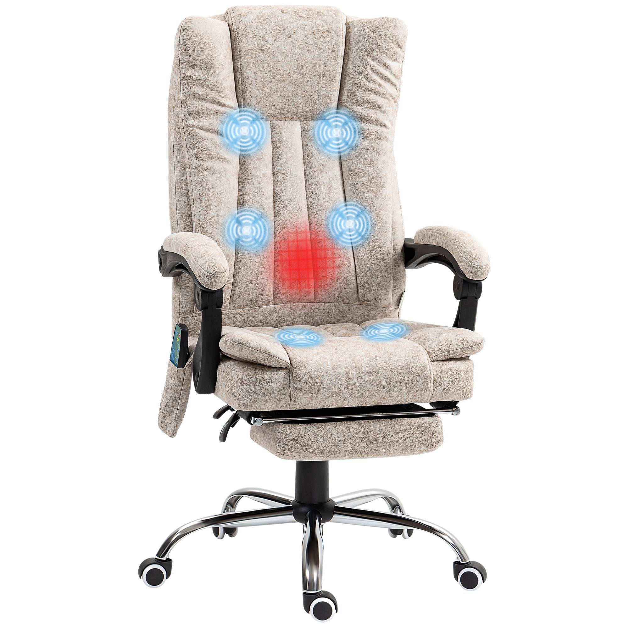 Sans Marque - Fauteuil de bureau massant et chauffant avec hauteur réglable, dossier inclinable, repose-pied et télécommande, crème - Image 1