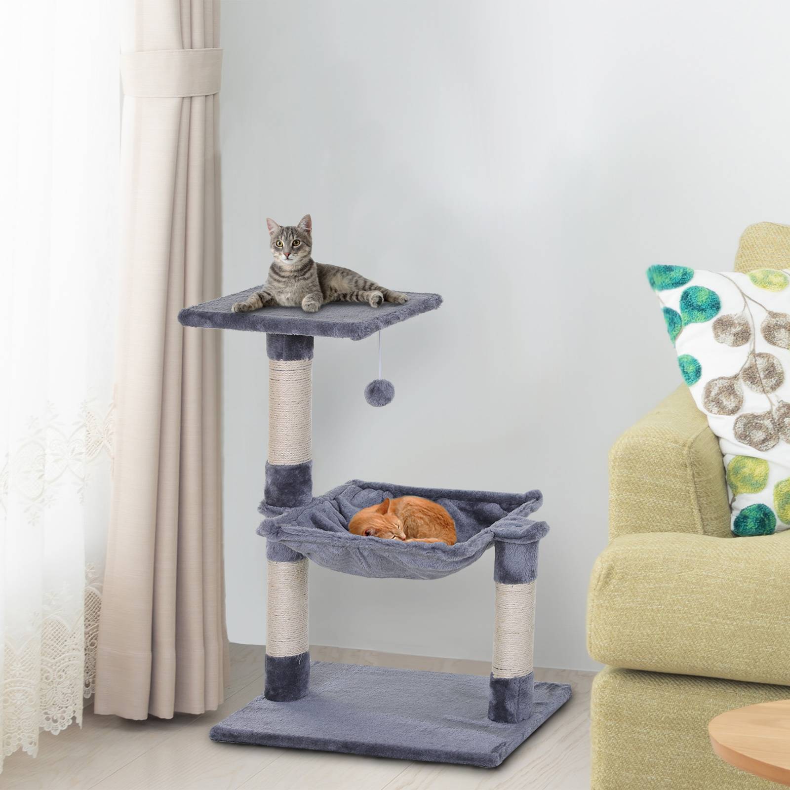 Arbre à chat compact sisal peluche avec hamac repos intérieur 50x36x70 cm gris - ComfortXL Outdoor Living - Image 4