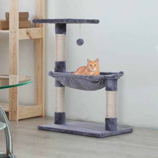 Arbre à chat compact sisal peluche avec hamac repos intérieur 50x36x70 cm gris - ComfortXL Outdoor Living - Image 3