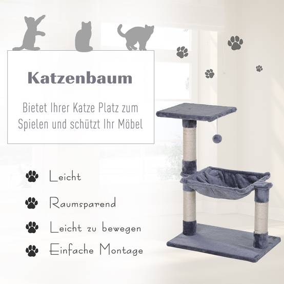 Arbre à chat compact sisal peluche avec hamac repos intérieur 50x36x70 cm gris - ComfortXL Outdoor Living - Image 6