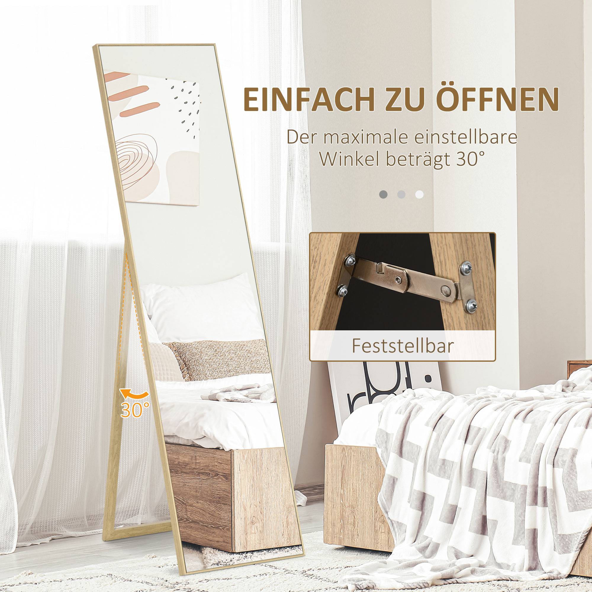 Miroir sur Pied Psyché Incassable Effet Bois Clair Dressing 40x150cm - ComfortXL Outdoor Living - Image 5
