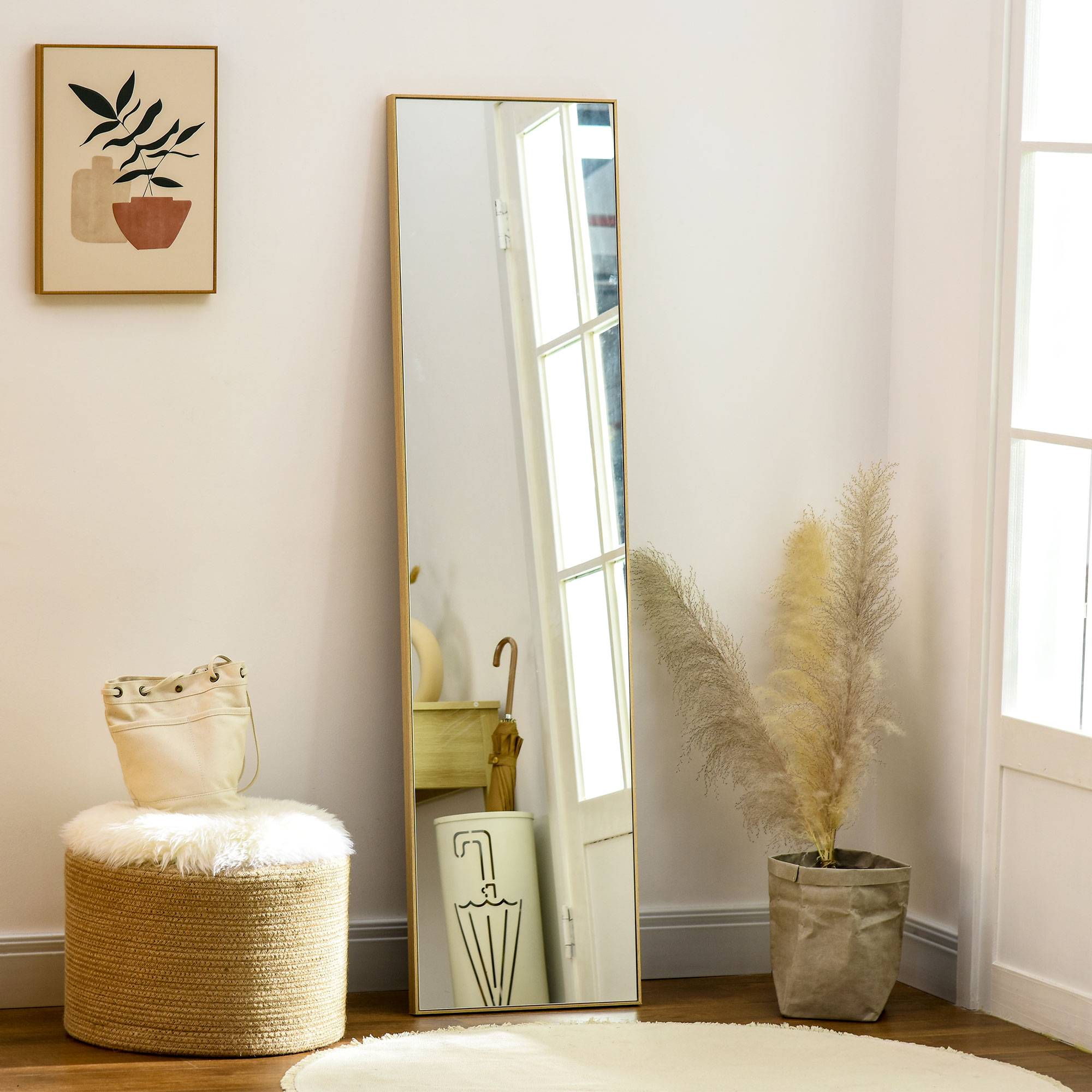 Miroir sur Pied Psyché Incassable Effet Bois Clair Dressing 40x150cm - ComfortXL Outdoor Living - Image 1