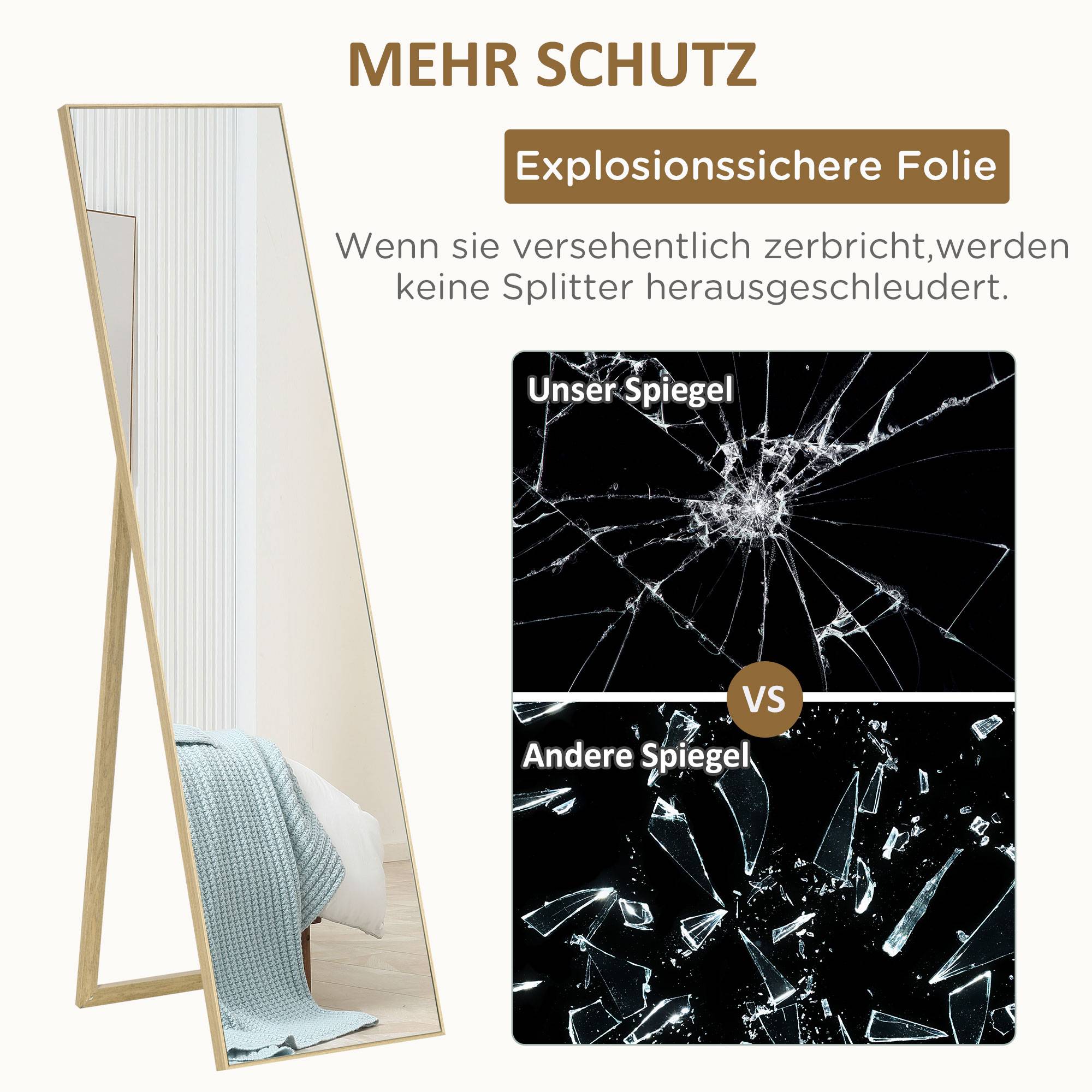 Miroir sur Pied Psyché Incassable Effet Bois Clair Dressing 40x150cm - ComfortXL Outdoor Living - Image 6