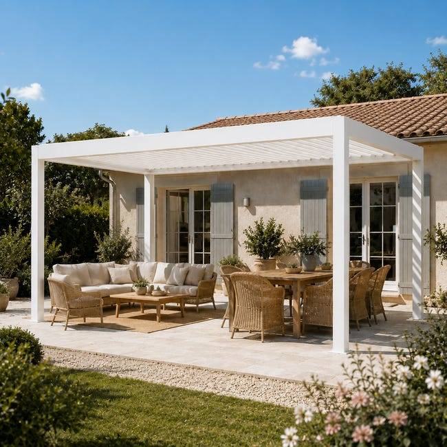 Pergola Bioclimatique Aluminium Autoportante Motorisée Éclairée 5x3,5 Blanc SV ORIAL France - Image 6