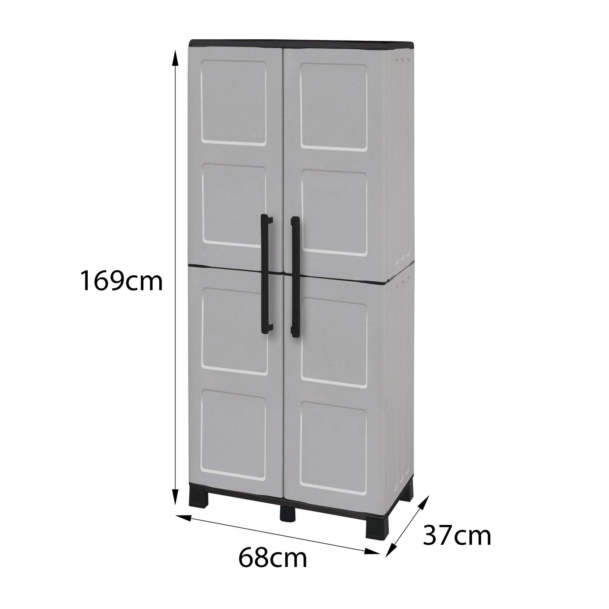 Dmora - Armoire d'extérieur Dbesaggi, Armoire de balcon polyvalente à 2 portes, 100% Made in Italy, 68x37h169 cm, Gris clair et noir, Finition damier - Dmora - Image 3