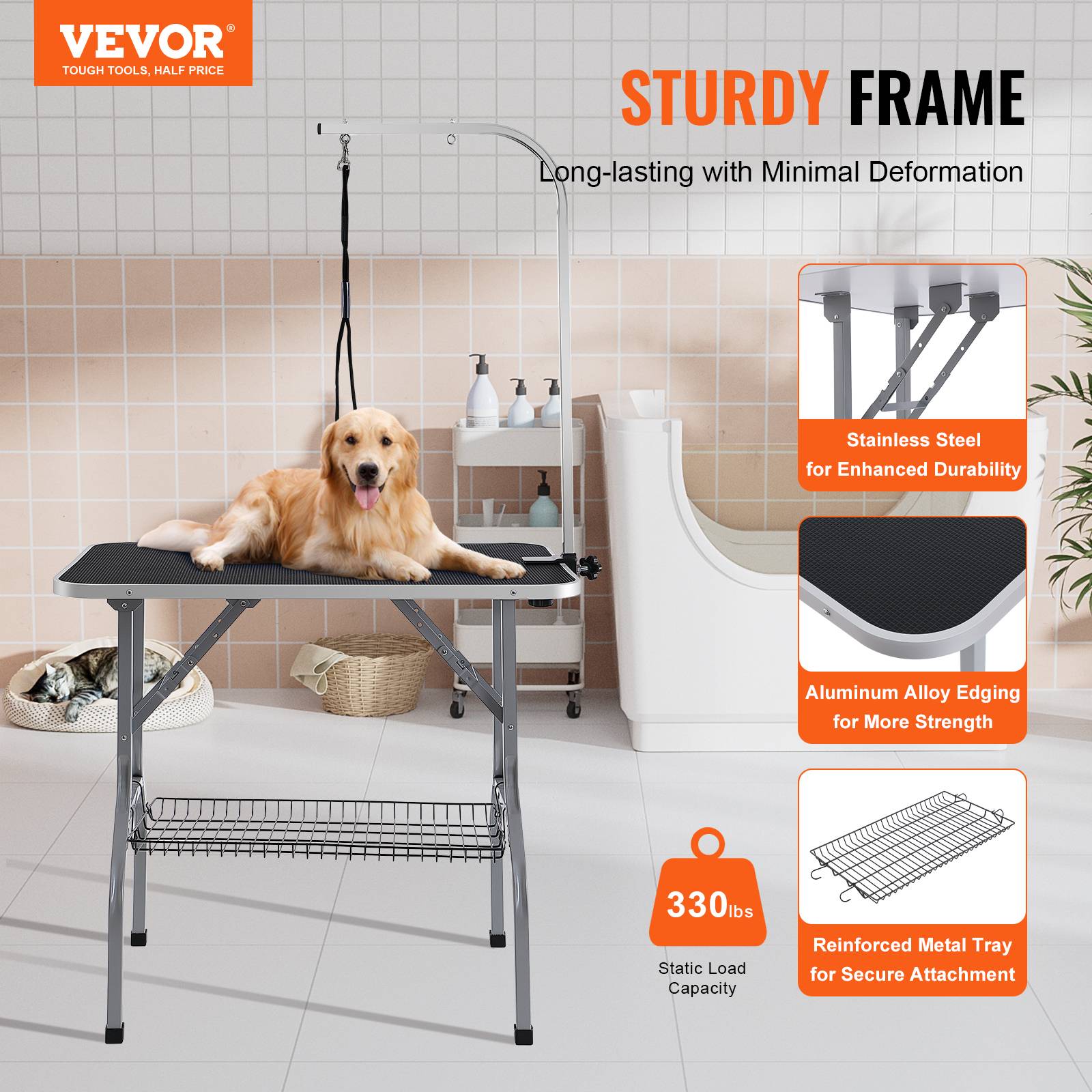 VEVOR Table toilettage chien pliable 914,4x609,6 mm, charge 149,7 kg, 1 potence. - Image 2