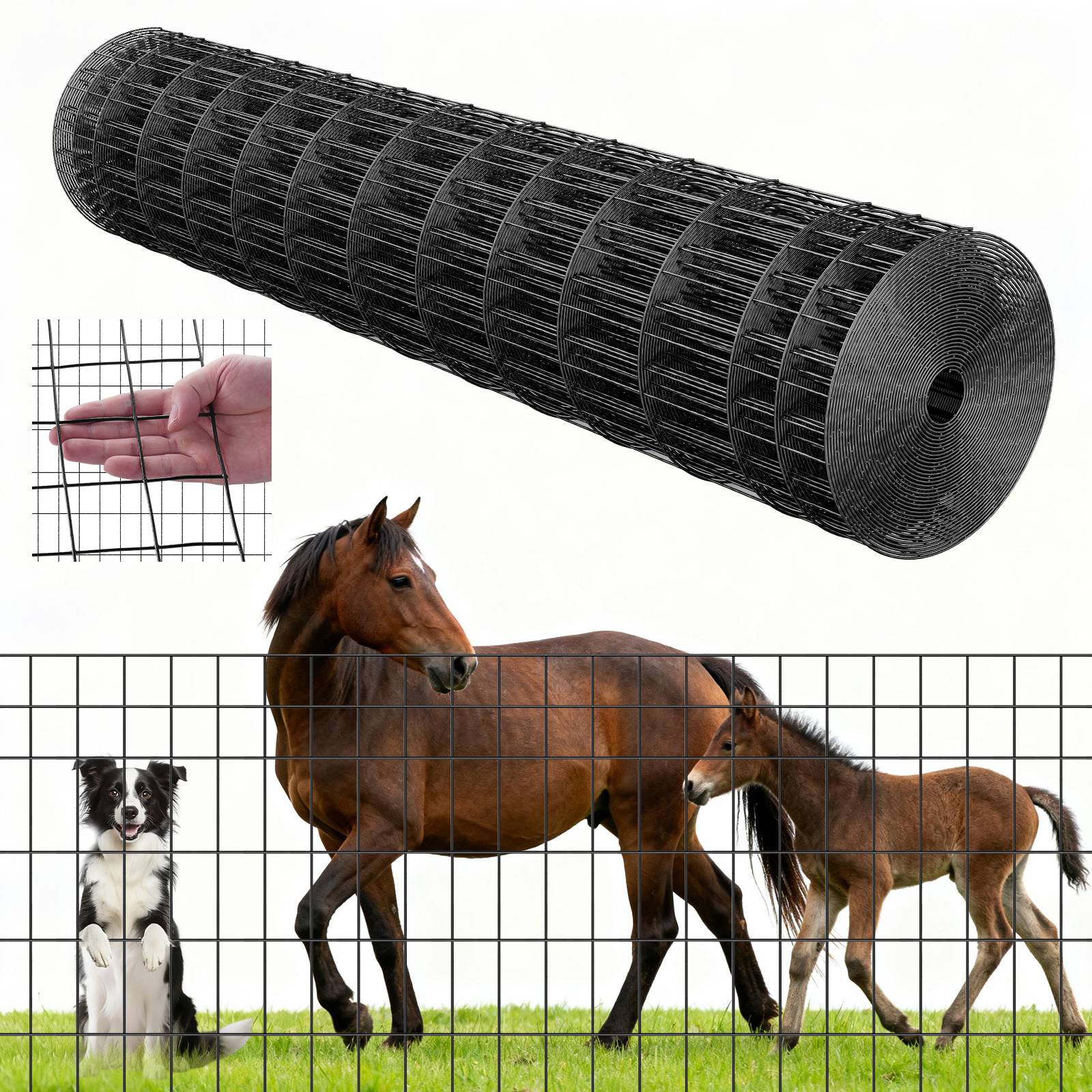 Vevor - VEVOR Grillage métallique noir 5 x 10 cm, rouleau 122 cm x 15,2 m, fil galvanisé revêtu PVC, calibre 14, pour clôtures et enclos.