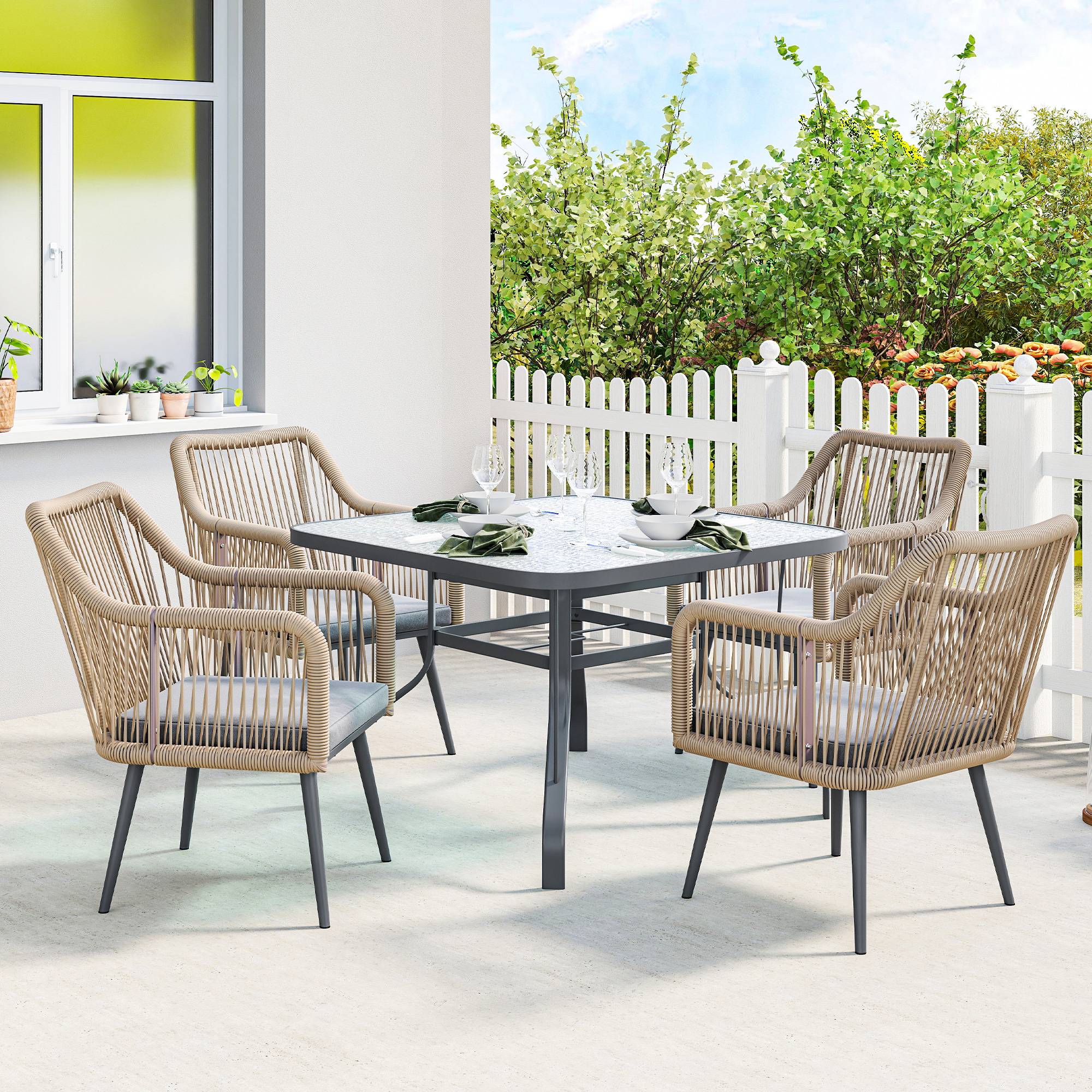 Lot de 2 fauteuils de jardin : résistants, accoudoirs, coussins, cadre métal, capacité 120 kg, gris clair - Image 8