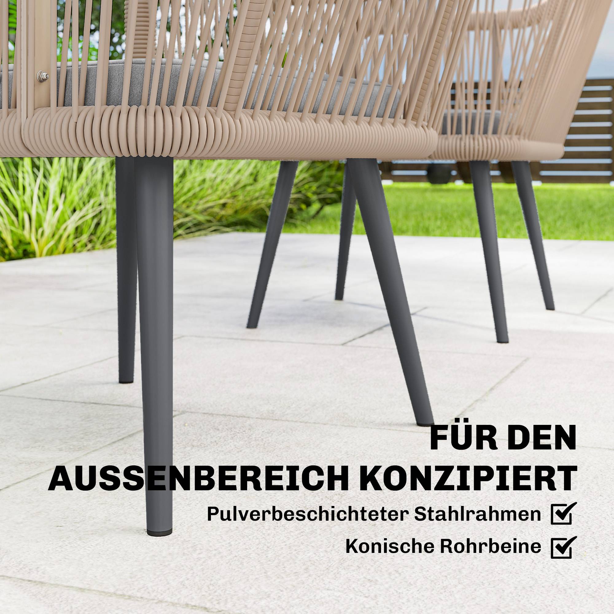 Lot de 2 fauteuils de jardin : résistants, accoudoirs, coussins, cadre métal, capacité 120 kg, gris clair - Image 5
