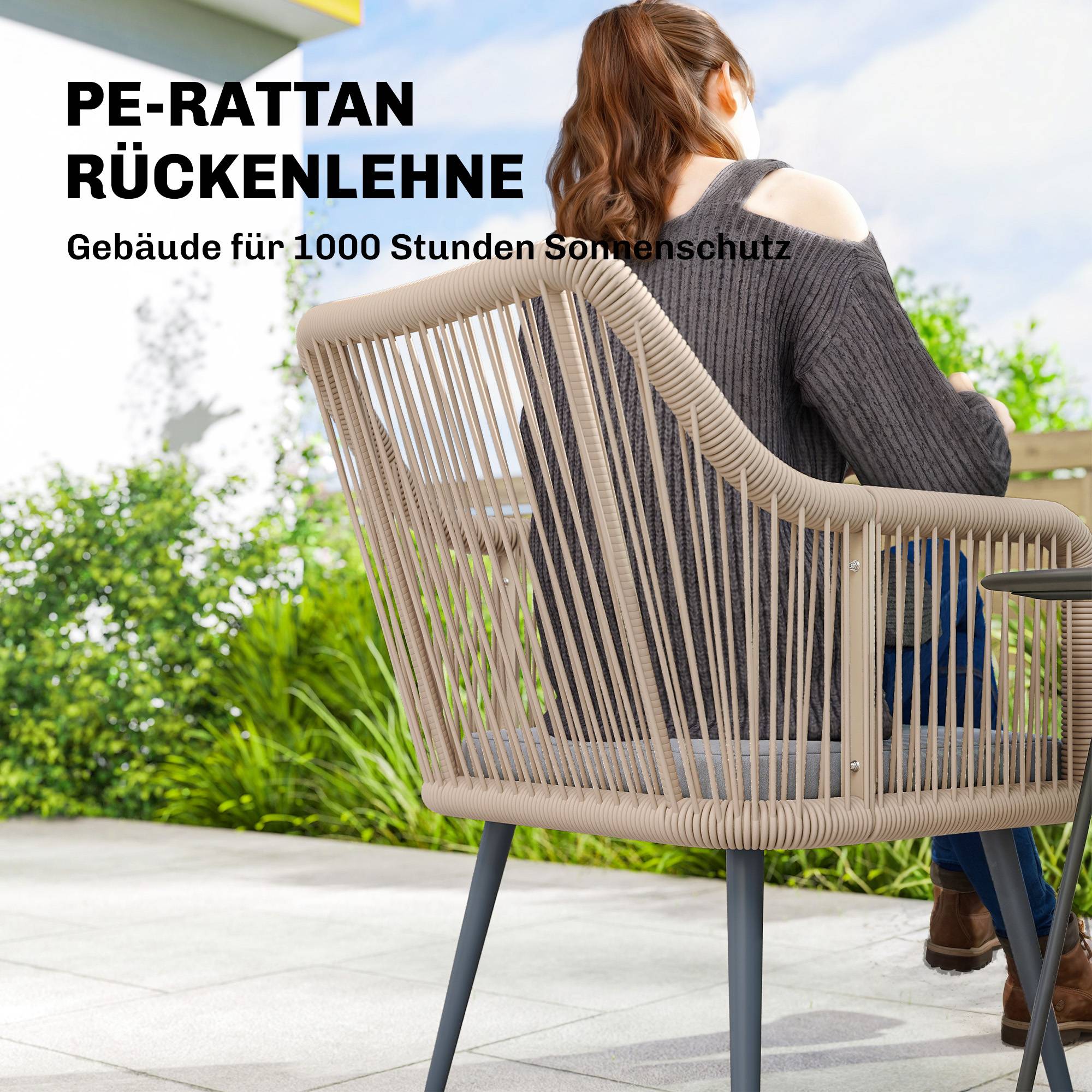 Lot de 2 fauteuils de jardin : résistants, accoudoirs, coussins, cadre métal, capacité 120 kg, gris clair - Image 4