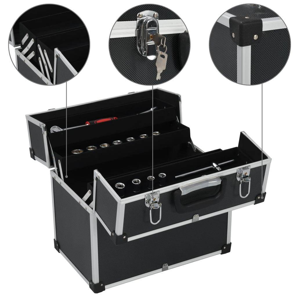 Helloshop26 - Boîte à outils valise à outils mallette à outils trolley à outils caisse à outils rangement stockage fichiers 38 cm noir - Image 3