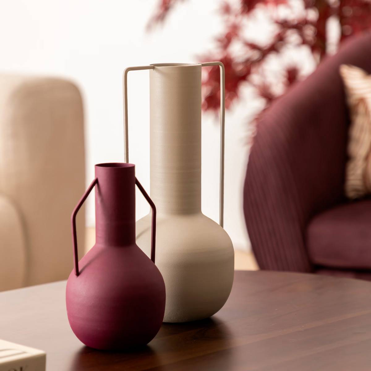 Atmosphera - Vase amphore en métal Rouge Rubis design moderne H 20 cm - Image 3