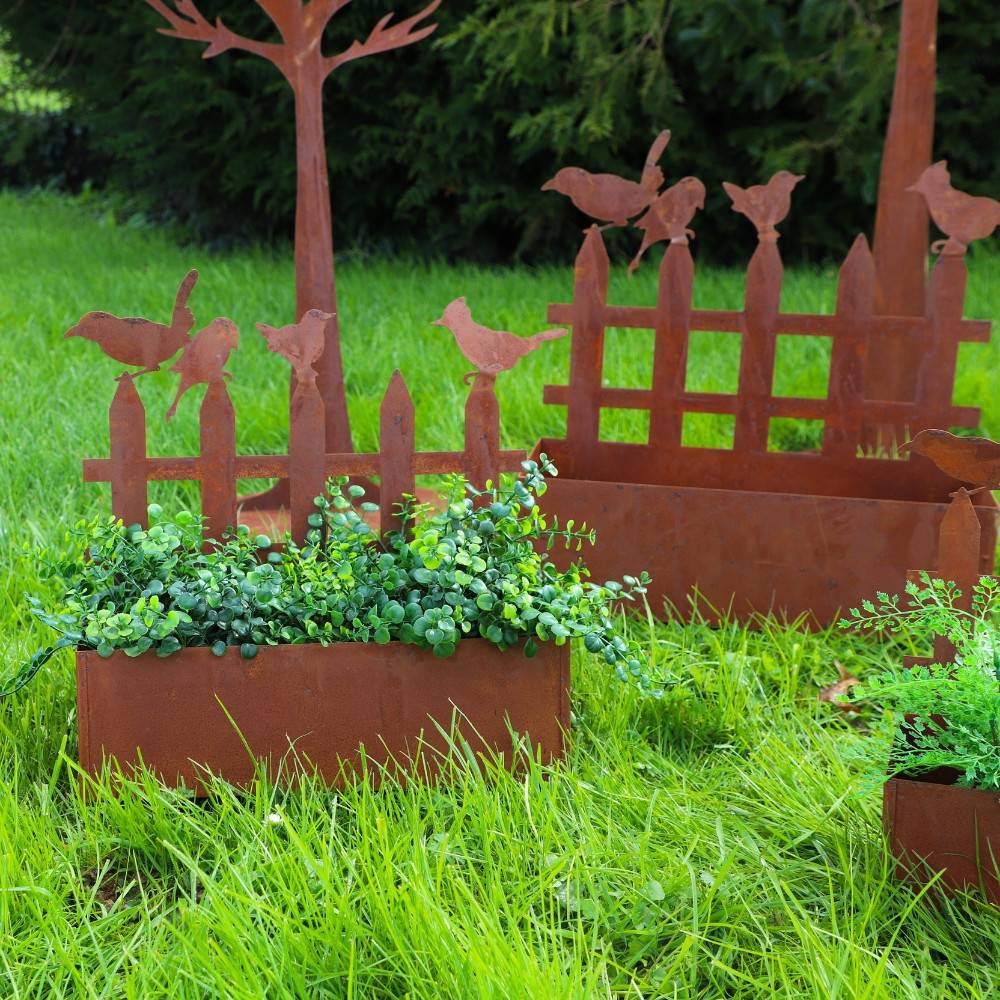 Set3 jardinières jardin extérieur balcon métal rouillé Ht.38-44-50 cm Chemin de campagne - Image 4