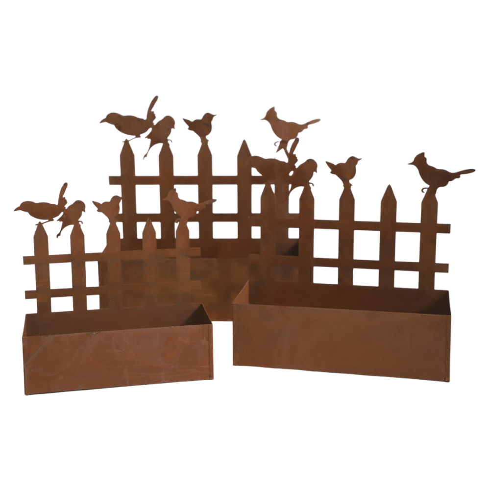 Set3 jardinières jardin extérieur balcon métal rouillé Ht.38-44-50 cm Chemin de campagne - Image 1