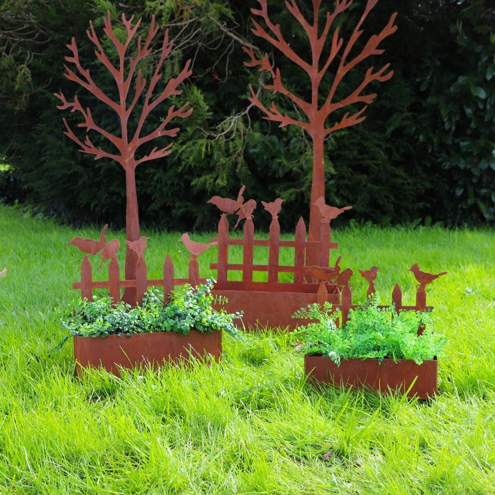 Set3 jardinières jardin extérieur balcon métal rouillé Ht.38-44-50 cm Chemin de campagne - Image 3