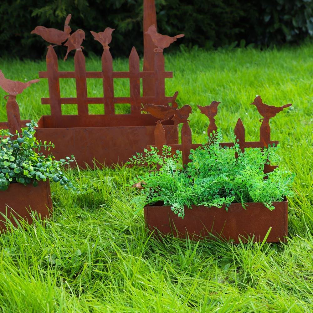Set3 jardinières jardin extérieur balcon métal rouillé Ht.38-44-50 cm Chemin de campagne - Image 5
