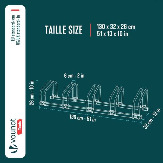 Râtelier range vélos - Support pour 5 vélos - Mural ou au sol - Porte-vélo en acier revêtu - VOUNOT® - Image 3
