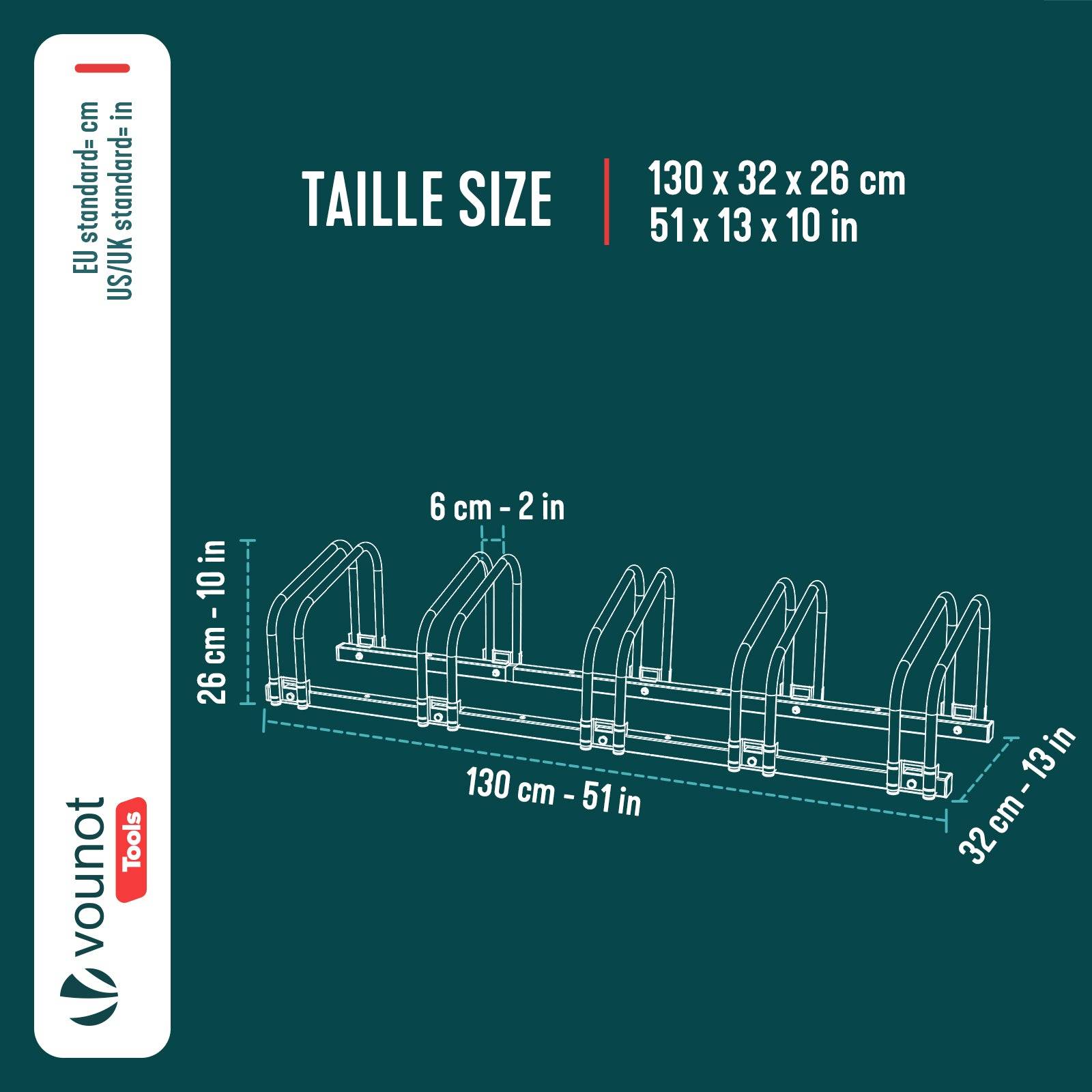 Râtelier range vélos - Support pour 5 vélos - Mural ou au sol - Porte-vélo en acier revêtu - VOUNOT® - Image 3