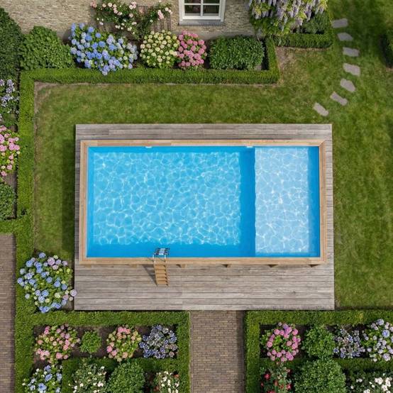 Altanka - Piscine hors sol en bois AQUA 10.2 x 5.2 - H.1.45 m avec plage, bleu pâle, fixations à sceller - BAS7310OSPI+PLA310 - ALTANKA - Image 3