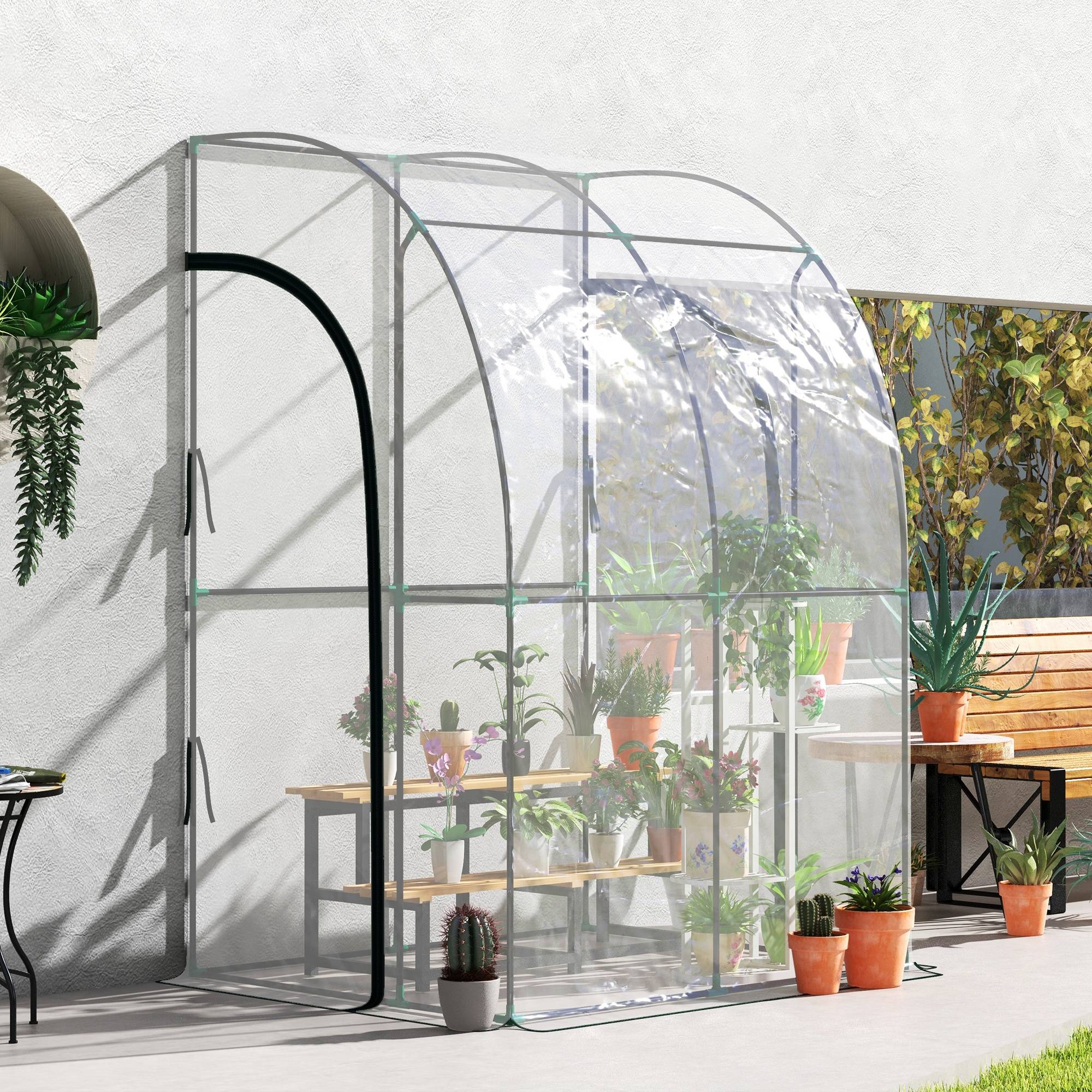 Sans Marque - Serre adossée PVC transparent 2 portes enroulables acier serre murale culture plantes légumes - Image 4