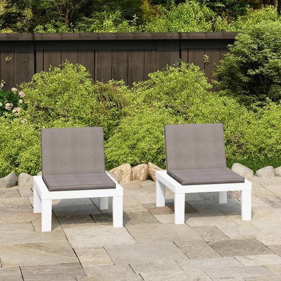 PANGIVO - Chaise de salon de jardin en plastique blanc avec coussins anthracite 65 x 65 x 70 cm (lot de 2) - PANGIVO - Image 1