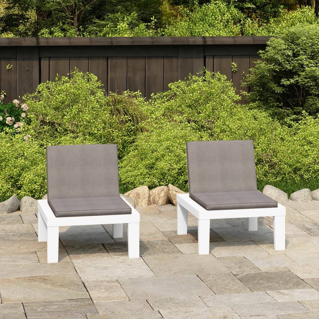 PANGIVO - Chaise de salon de jardin en plastique blanc avec coussins anthracite 65 x 65 x 70 cm (lot de 2) - PANGIVO