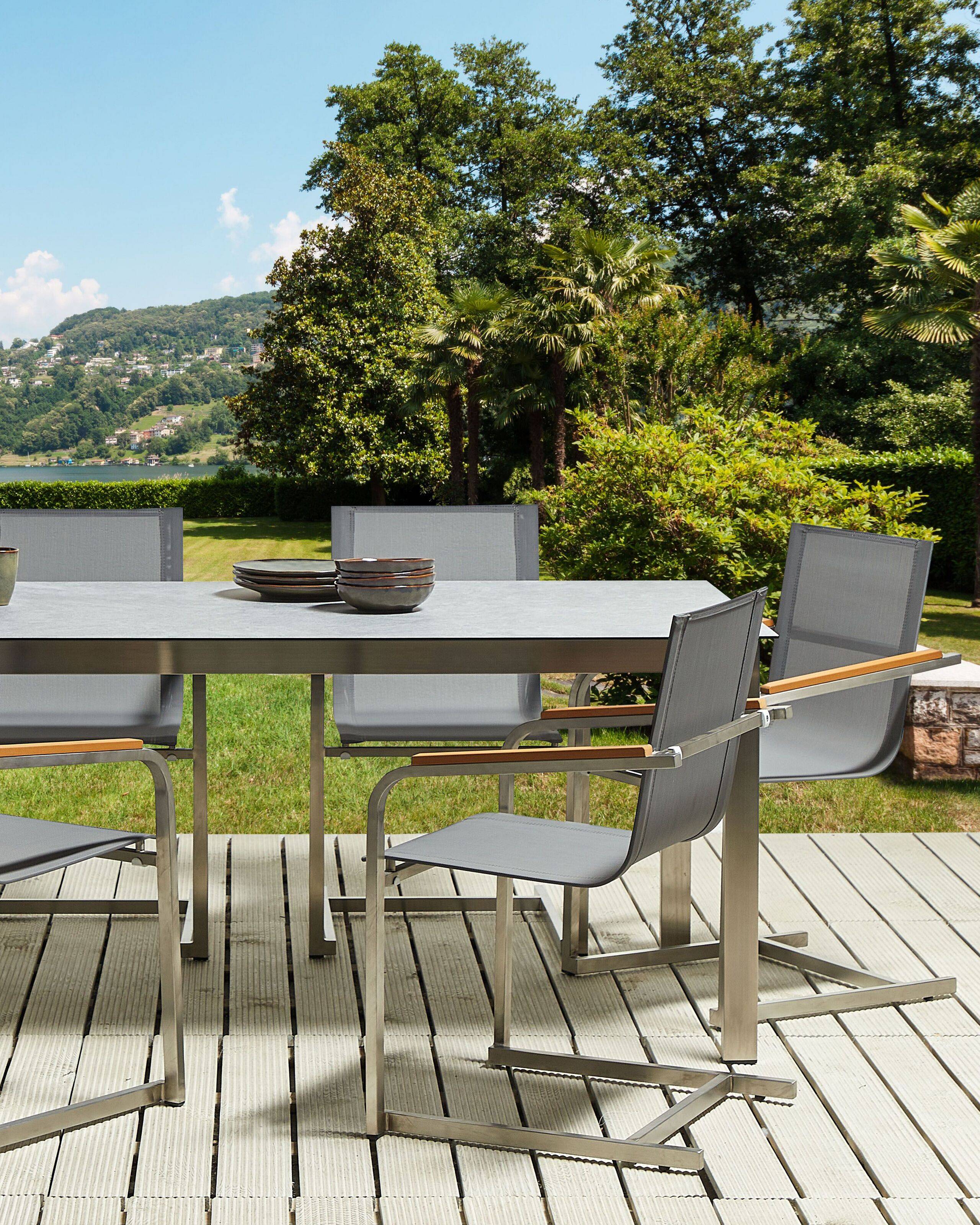 Beliani - Lot de 2 Chaises de Jardin en Porte-à-faux en Acier Inox et Textile Gris Design Moderne Très Tendance pour Terrasse Balcon ou Patio Beliani - Image 2