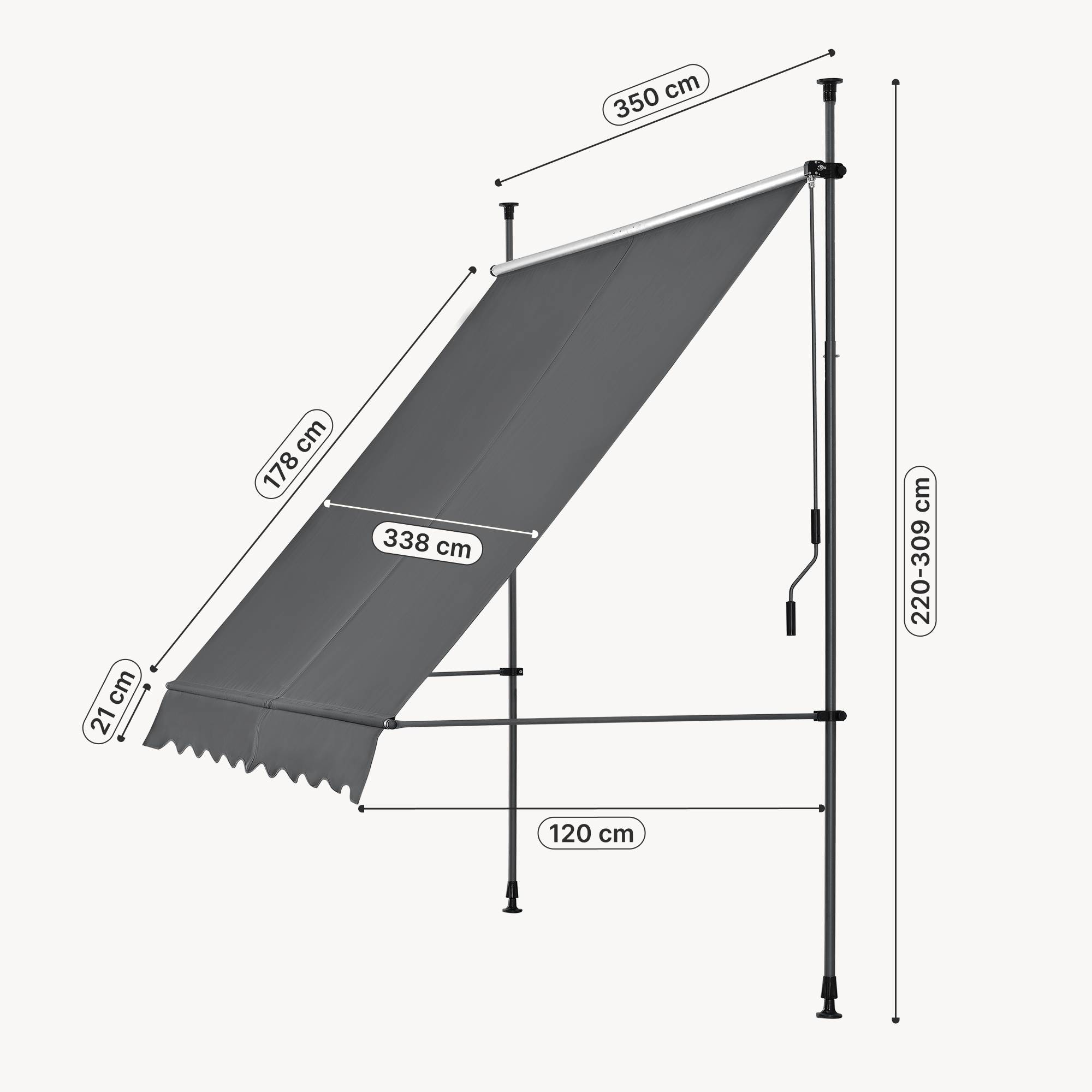 Pro.Tec - Store Banne Manuel Auvent Téléscopique 350 x 120 x 220-309 cm Gris [pro.tec] - Image 3