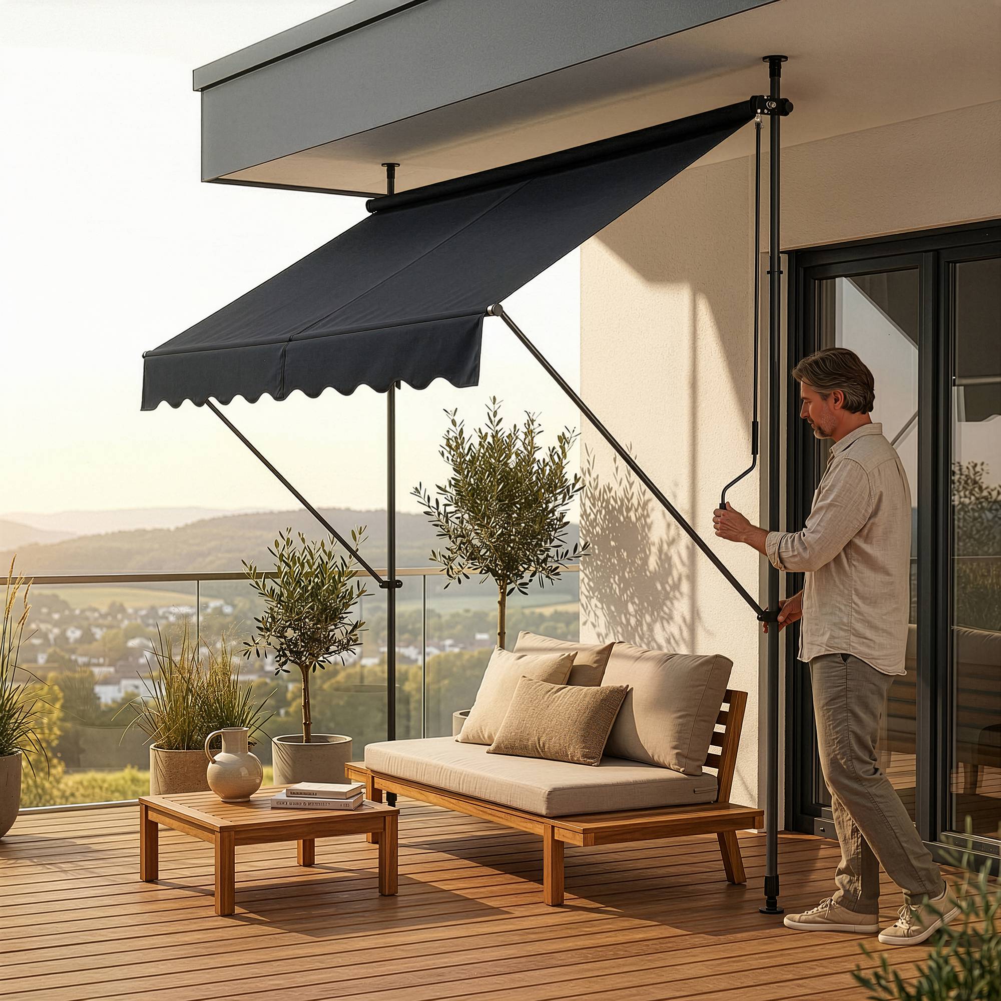 Pro.Tec - Store Banne Manuel Auvent Téléscopique 350 x 120 x 220-309 cm Gris [pro.tec] - Image 4