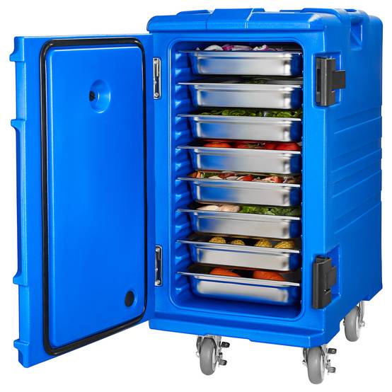 VEVOR Conteneur isotherme bac gastronorme 120 L, empilable, roulettes. Chargement frontal, pour restauration, cantine. - Image 1