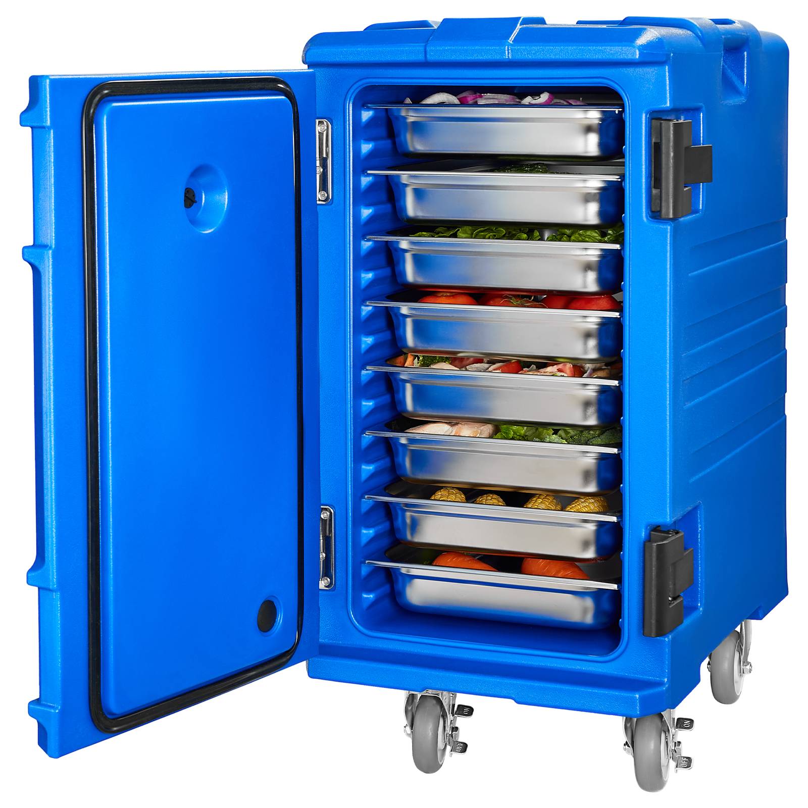 VEVOR Conteneur isotherme bac gastronorme 120 L, empilable, roulettes. Chargement frontal, pour restauration, cantine. - Image 1