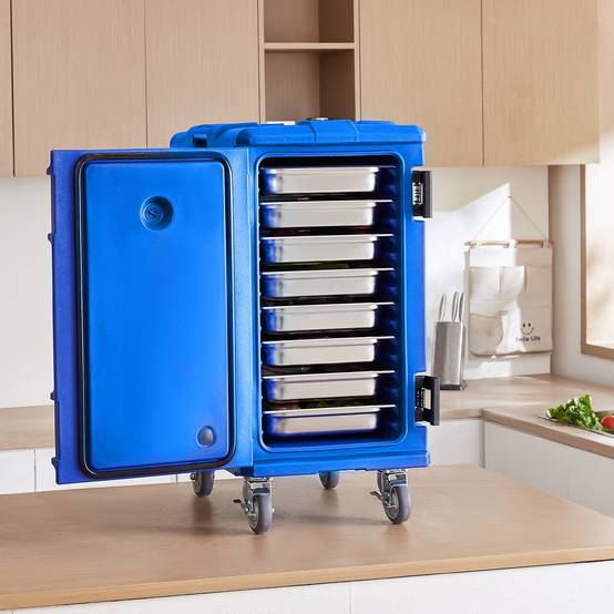 VEVOR Conteneur isotherme bac gastronorme 120 L, empilable, roulettes. Chargement frontal, pour restauration, cantine. - Image 8