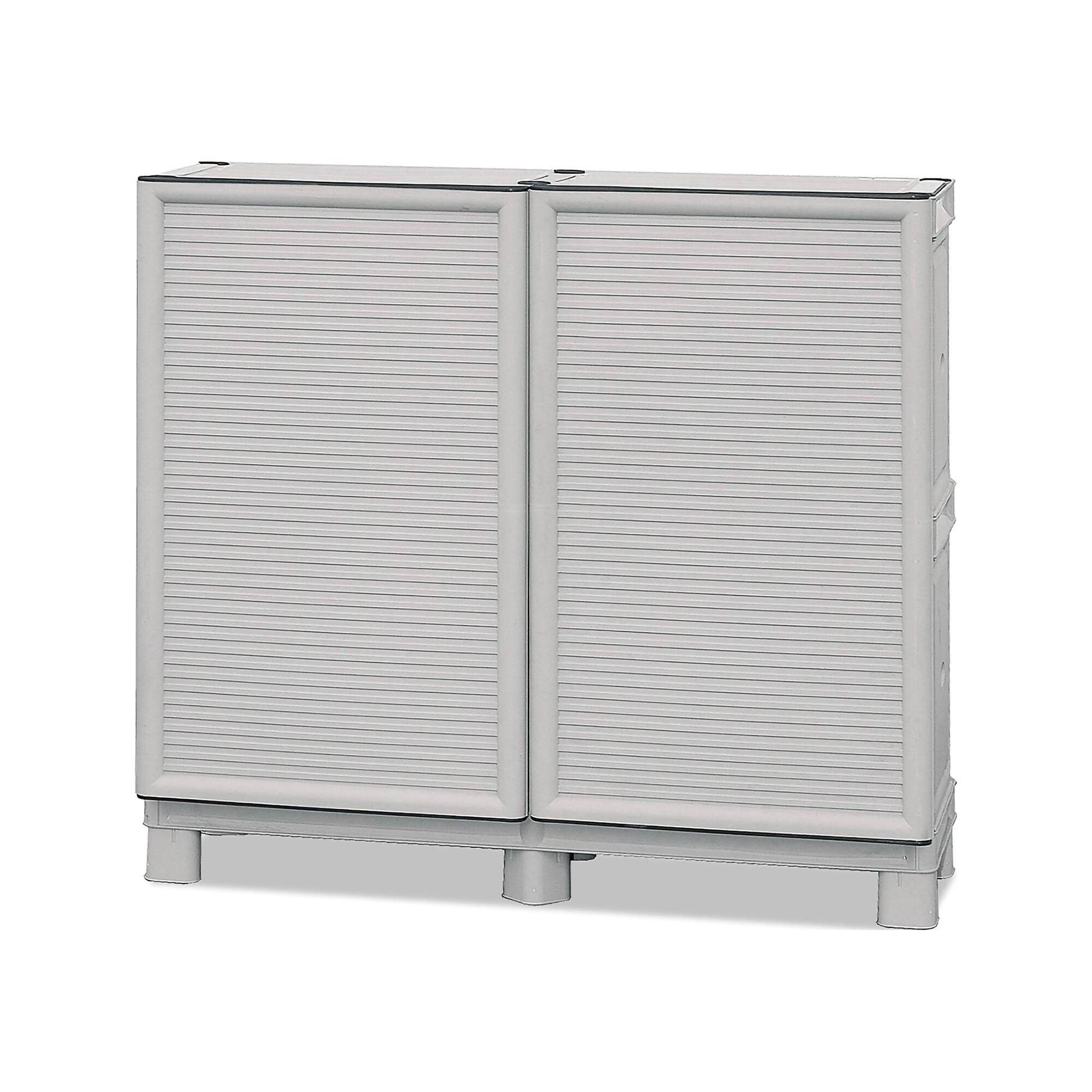 Dmora - Armoire d'extérieur Waremme, Mobilier d'extérieur, Armoire de balcon polyvalente, Armoire d'extérieur, Gris clair, 100x39h92 cm - Dmora - Image 1