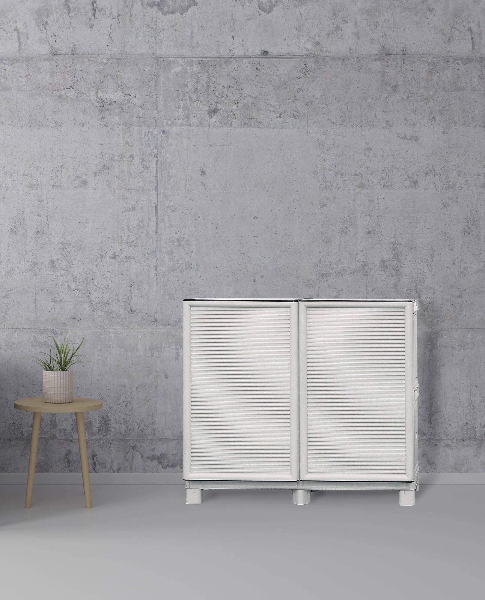 Dmora - Armoire d'extérieur Waremme, Mobilier d'extérieur, Armoire de balcon polyvalente, Armoire d'extérieur, Gris clair, 100x39h92 cm - Dmora - Image 2