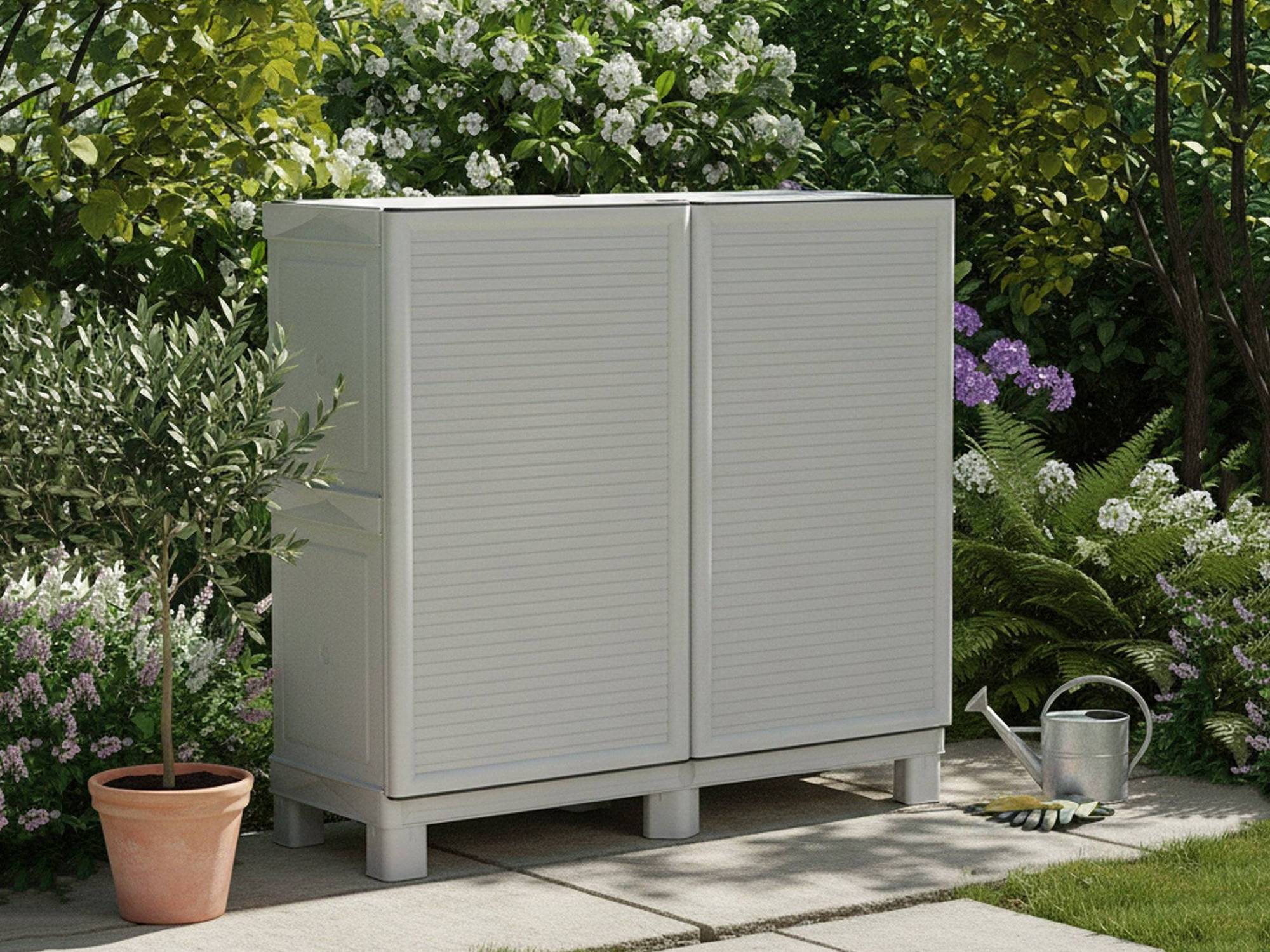Dmora - Armoire d'extérieur Waremme, Mobilier d'extérieur, Armoire de balcon polyvalente, Armoire d'extérieur, Gris clair, 100x39h92 cm - Dmora - Image 6