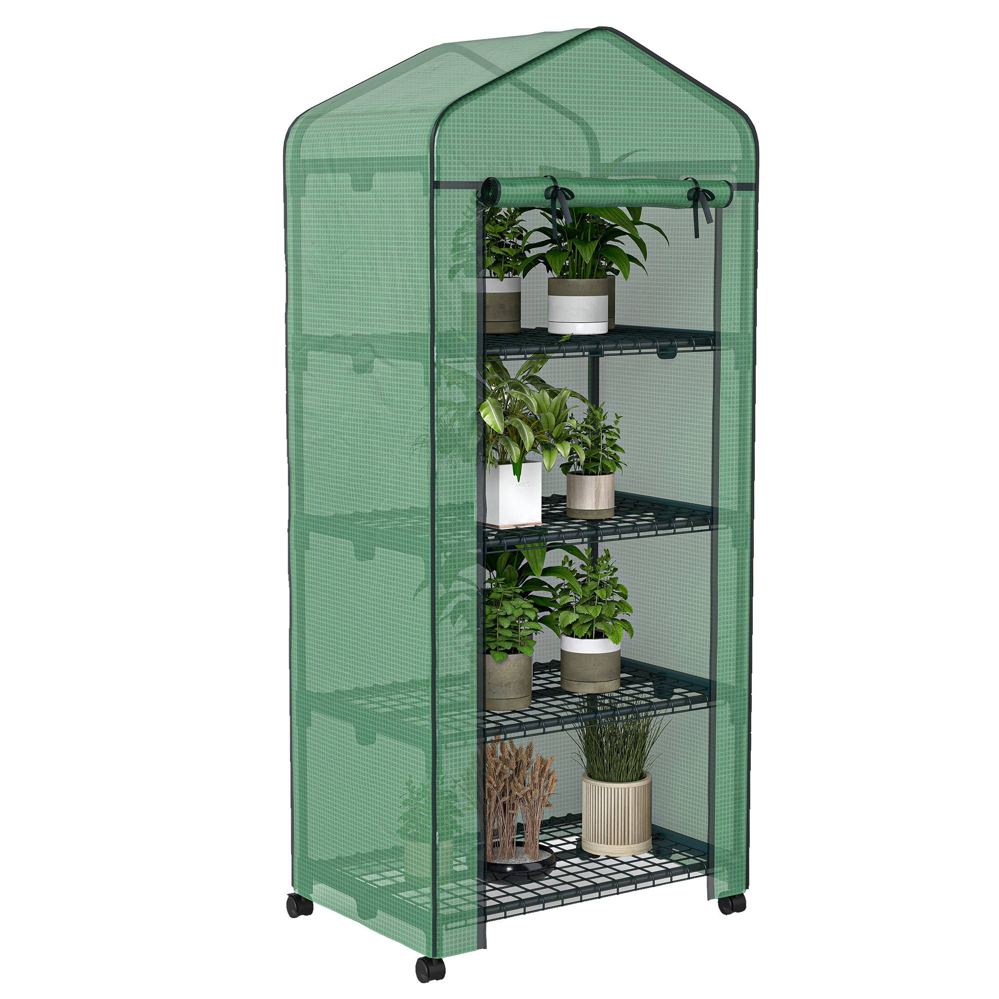 Serre balcon 4 niveaux en acier pour plantes tropicales protection 69x50x165cm vert - ComfortXL Outdoor Living - Image 1