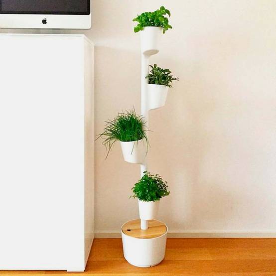 Jardinière verticale CitySens blanche avec 4 pots et arrosage manuel - Image 2