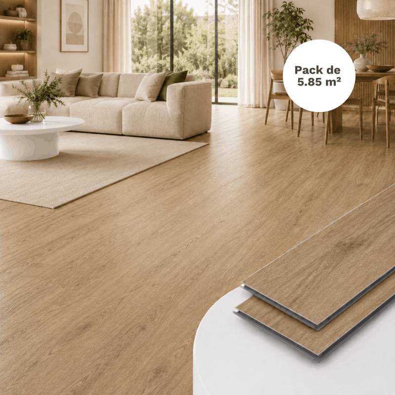Sol vinyle SPC clipsable 5,85 m² chêne clair - Sous couche intégrée, usure 0,5 mm - Coloris - Chêne clair - Image 1