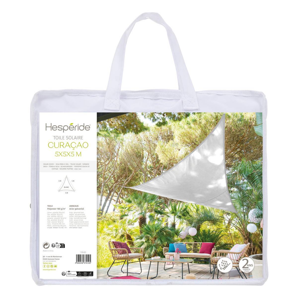 Hesperide - Voile d'ombrage triangulaire "Curacao" blanc 5x5x5m en polyester Hespéride - Image 2