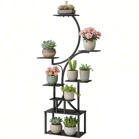 Sans Marque - Support plantes forme S 8 niveaux intérieur/extérieur métal 74x26x158,5 cm noir - Image 2