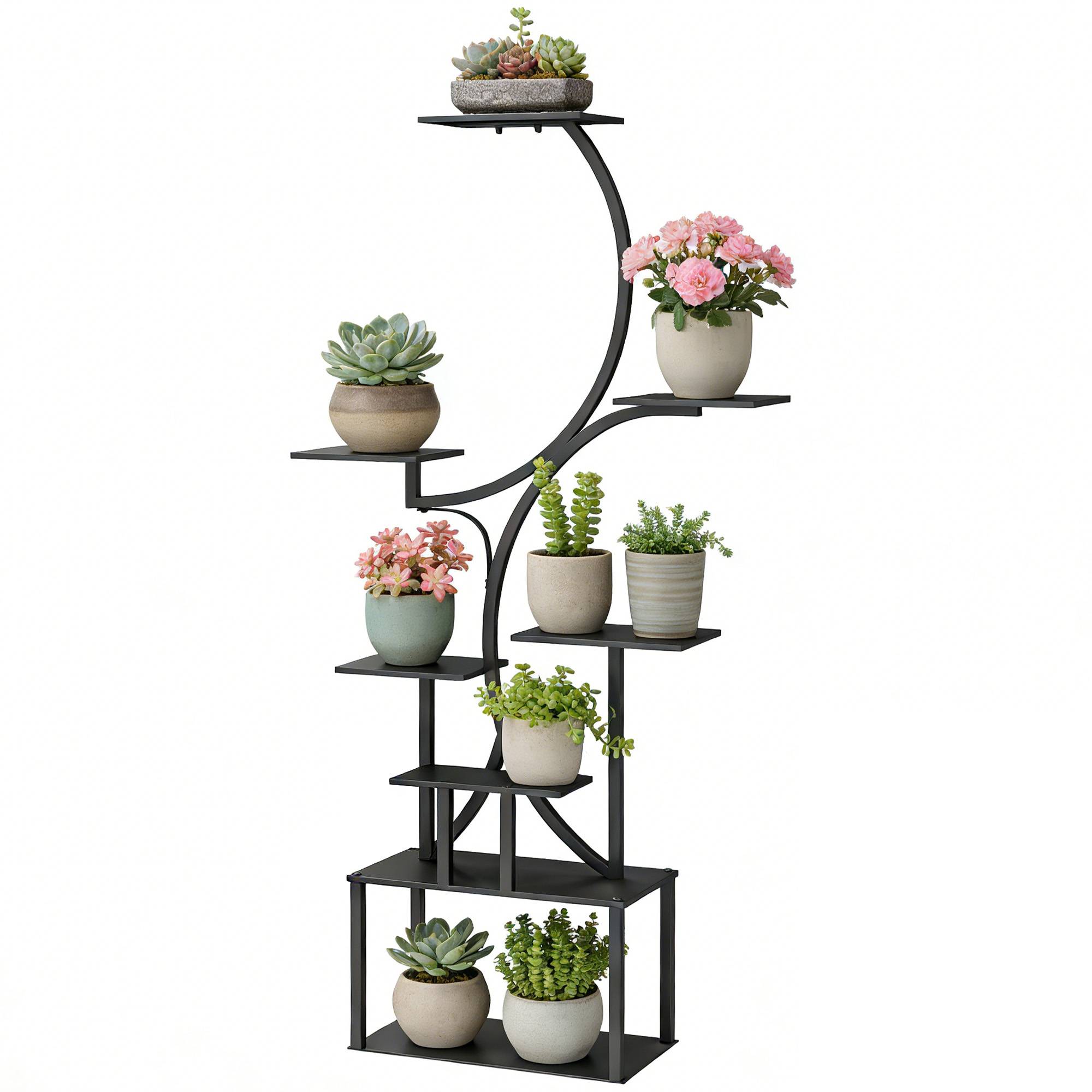 Sans Marque - Support plantes forme S 8 niveaux intérieur/extérieur métal 74x26x158,5 cm noir - Image 2