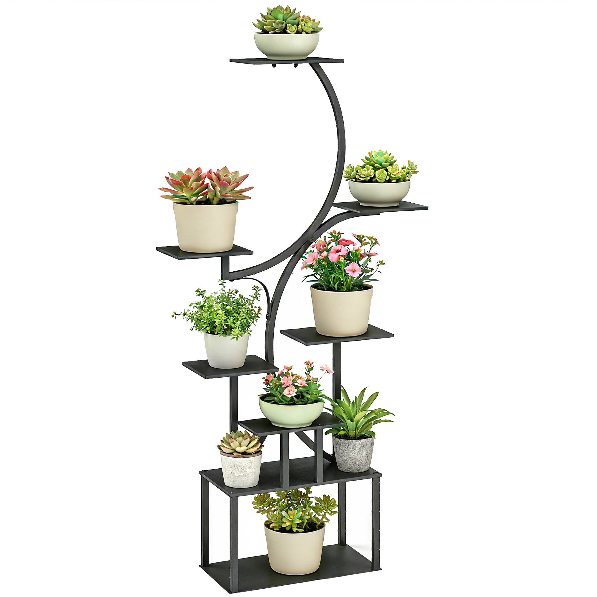 Sans Marque - Support plantes forme S 8 niveaux intérieur/extérieur métal 74x26x158,5 cm noir - Image 1