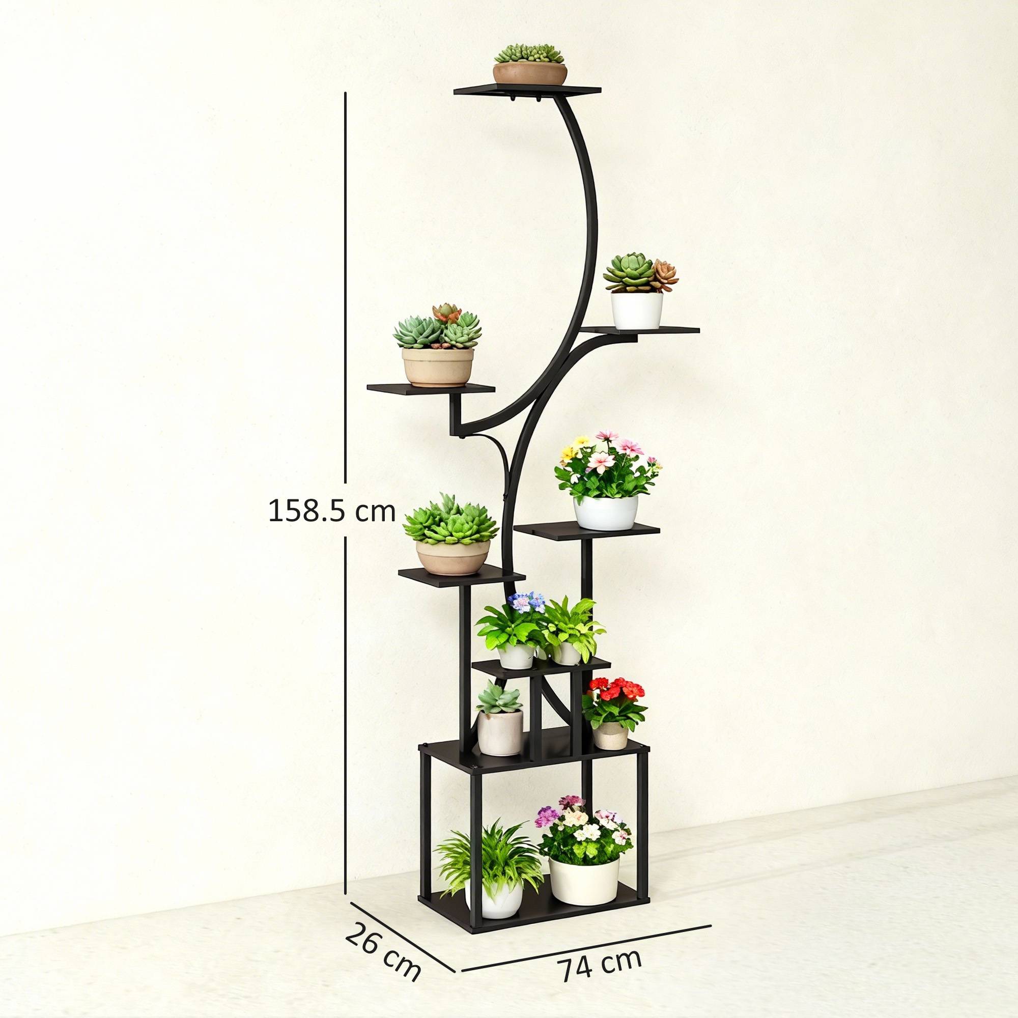 Sans Marque - Support plantes forme S 8 niveaux intérieur/extérieur métal 74x26x158,5 cm noir - Image 5