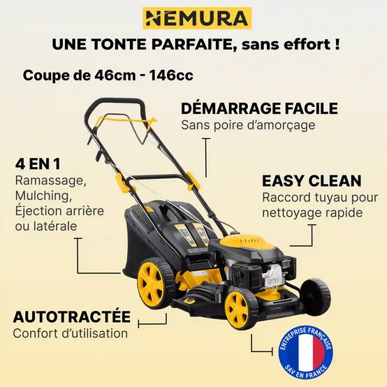 Nemura - Tondeuse thermique autotractée 146cm3 - Coupe 46cm - Démarrage "Auto Choke" - Image 2